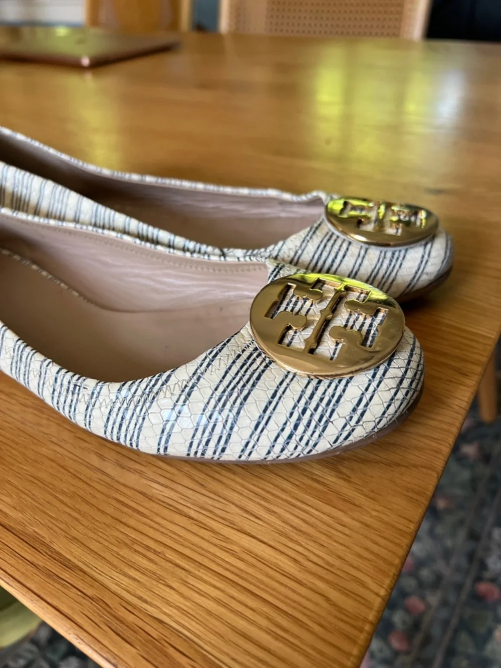 Tory Burch Striped Snake Embossed Reva Flats